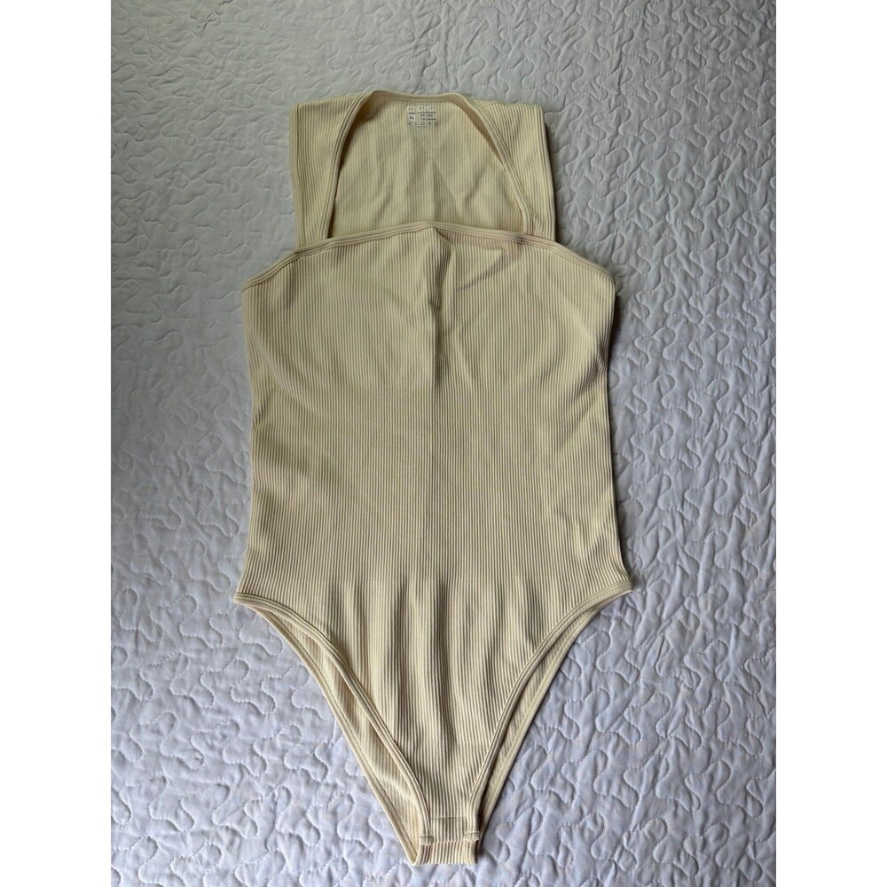 OQQ Pale Yellow Square Neck Ribbed Fitted Bodysuit size xl